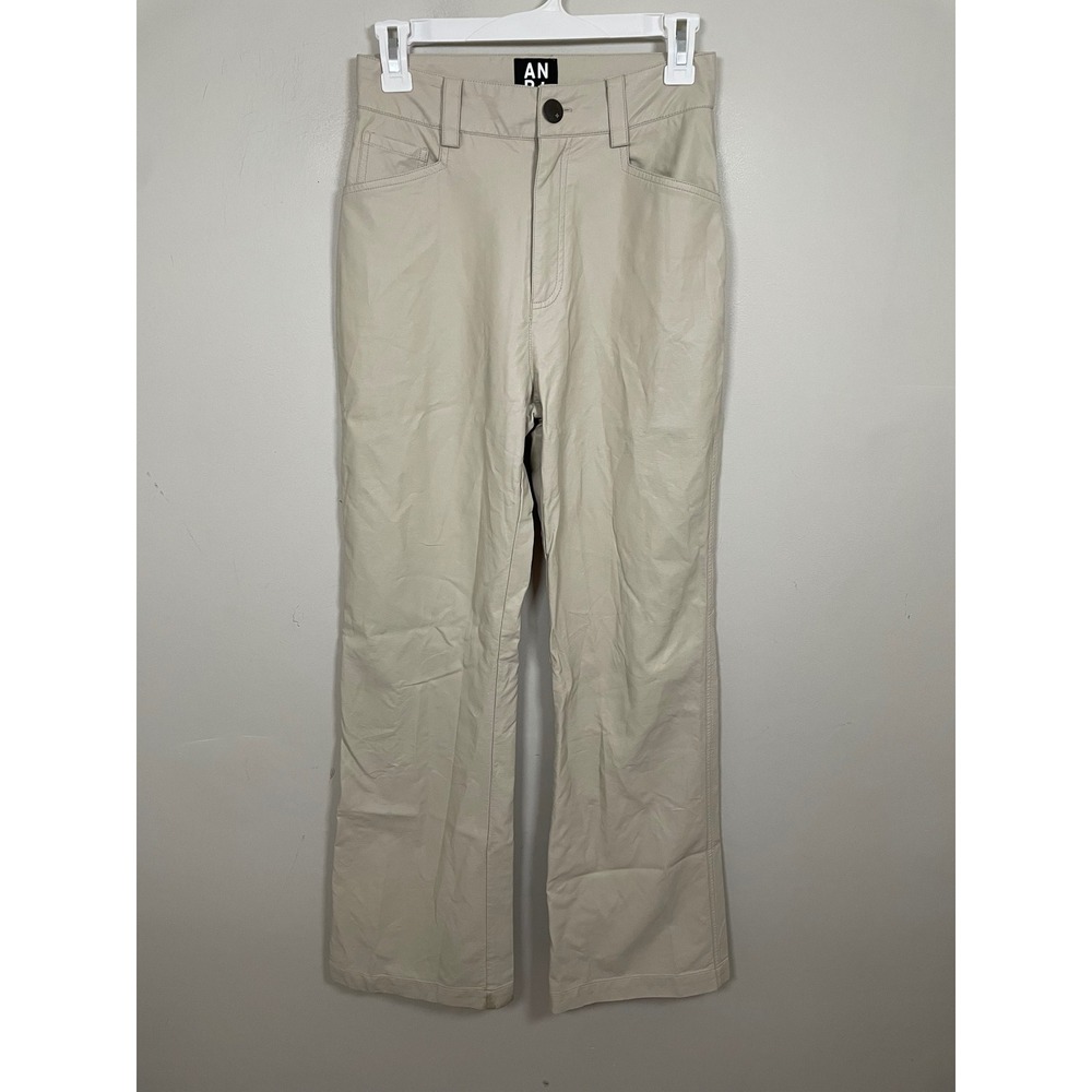 Alp N Rock Claren Faux Leather Flare Pants in Beige Size XS Minimalist Modern